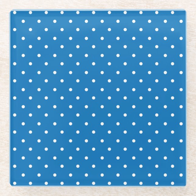 Seamless blue background polka dot pattern  glass coaster (Front)