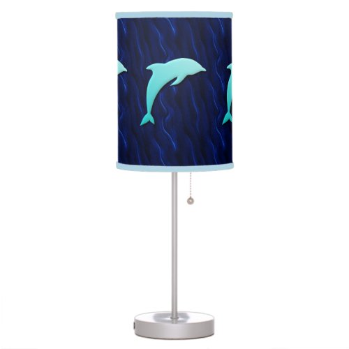 Seamless Blue Dolphin On Deep Water Blue Table Lamp