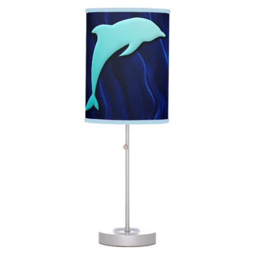 Seamless Blue Dolphin On Deep Water Blue Table Lamp