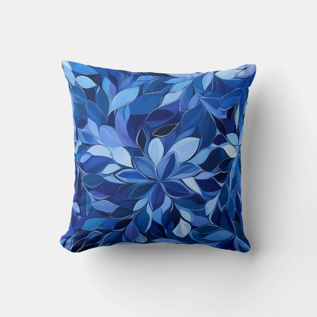 Seamless Blue Floral Pattern Throw Pillow (Front)