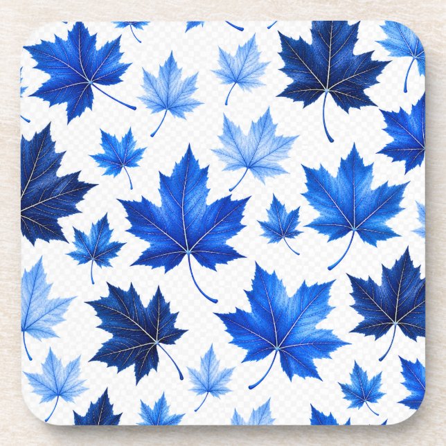 Seamless Blue Maple Leaves Pattern - High Resoluti Beverage Coaster (Front)