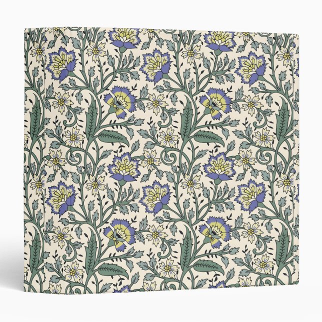 Seamless blue, yellow, and white floral pattern  3 ring binder (Front/Spine)