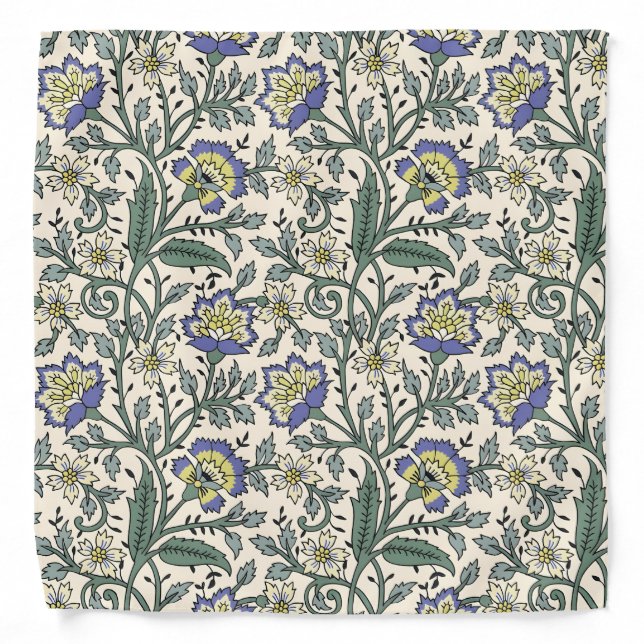 Seamless blue, yellow, and white floral pattern  bandana (Front)