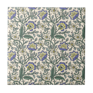 Seamless blue, yellow, and white floral pattern  ceramic tile