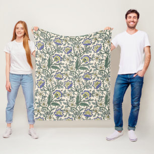 Seamless blue, yellow, and white floral pattern fleece blanket