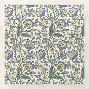 Seamless blue, yellow, and white floral pattern  glass coaster