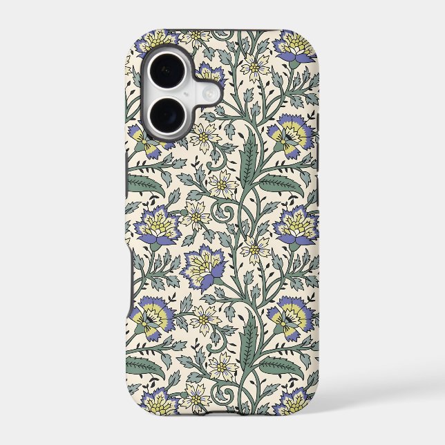 Seamless blue, yellow, and white floral pattern  iPhone case (Back)