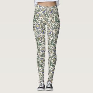 Seamless blue, yellow, and white floral pattern leggings
