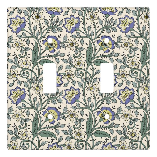 Seamless blue, yellow, and white floral pattern  light switch cover (Front)