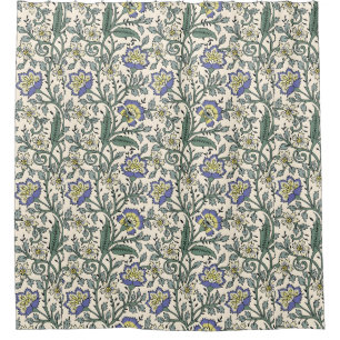 Seamless blue, yellow, and white floral pattern shower curtain