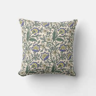 Seamless blue, yellow, and white floral pattern  throw pillow