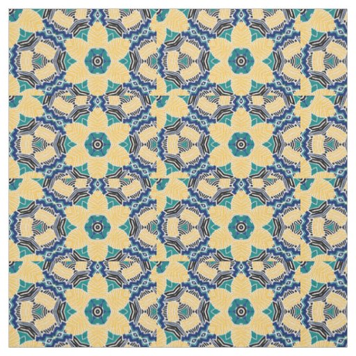 Seamless blue, yellow, black flower shape  fabric