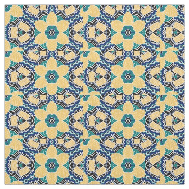 Seamless blue, yellow, black flower shape  fabric (Swatch)