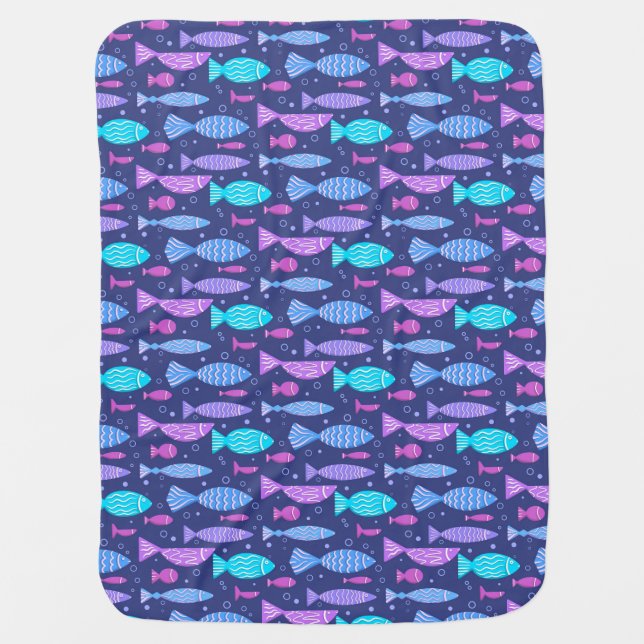Seamless boho flat pattern with doodle fishes  baby blanket (Front)