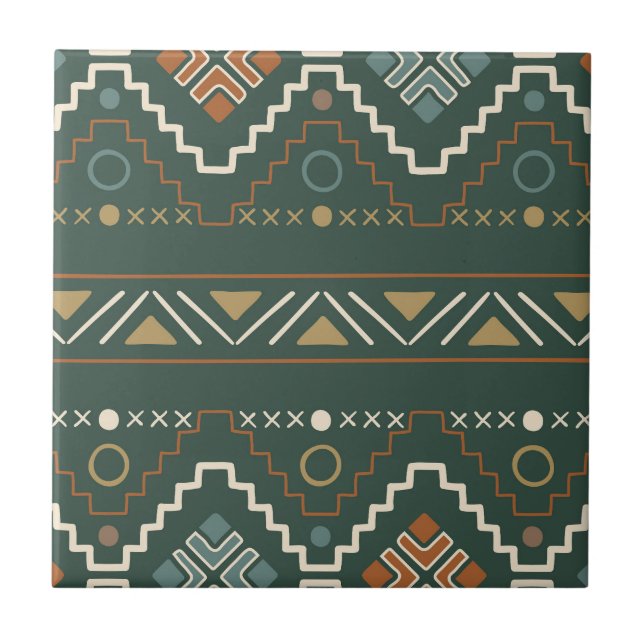 Seamless Boho Tribal Pattern Ceramic Tile (Front)