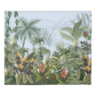 Seamless border with jungle trees and flowers. Vin Duvet Cover