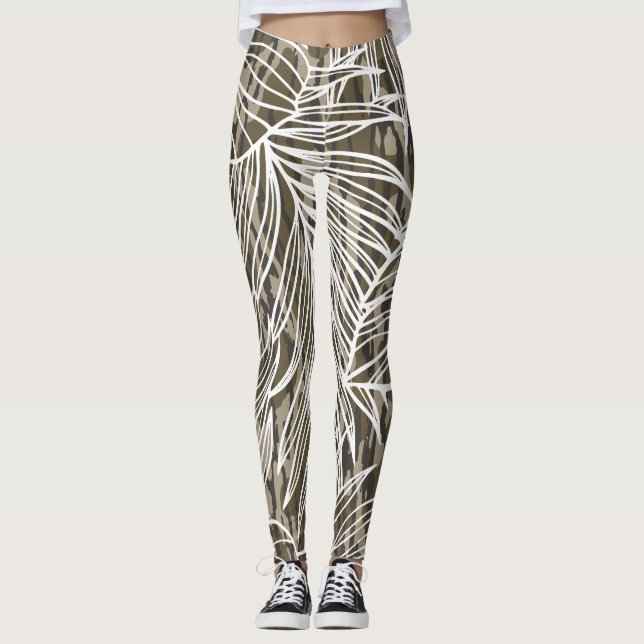 Seamless Botanical Bottom Lands Camo Leggings (Front)