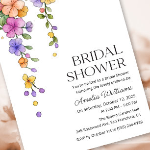 Seamless botanical flowers Vine Bridal Shower  Invitation