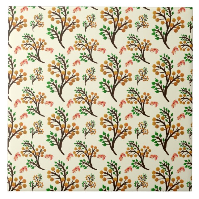 Seamless botanical pattern with cute fruit branch  ceramic tile (Front)