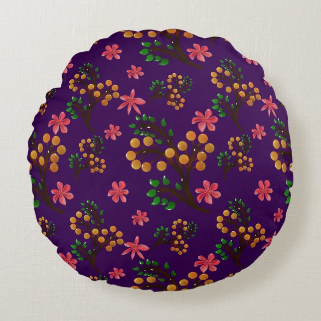 Seamless botanical pattern with cute fruit branch  round pillow (Front)