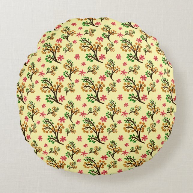 Seamless botanical pattern with cute fruit branch  round pillow (Front)