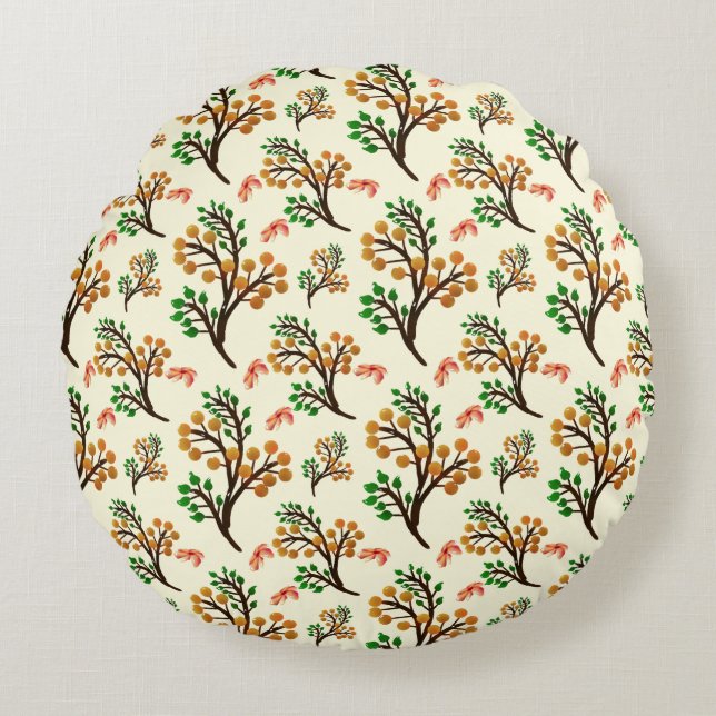Seamless botanical pattern with cute fruit branch  round pillow (Front)