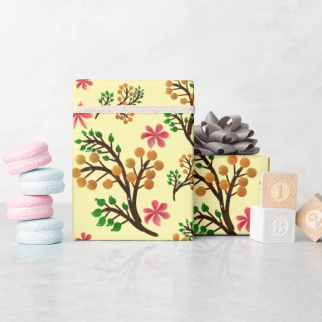 Seamless botanical pattern with cute fruit branch  wrapping paper (Baby Shower)