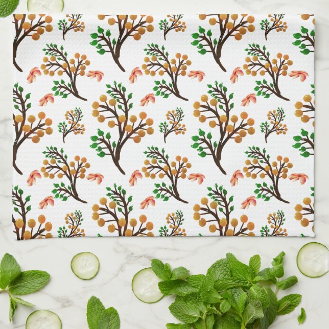 Seamless Botanical Pattern with Flowers | Cute Nat Kitchen Towel (Folded)