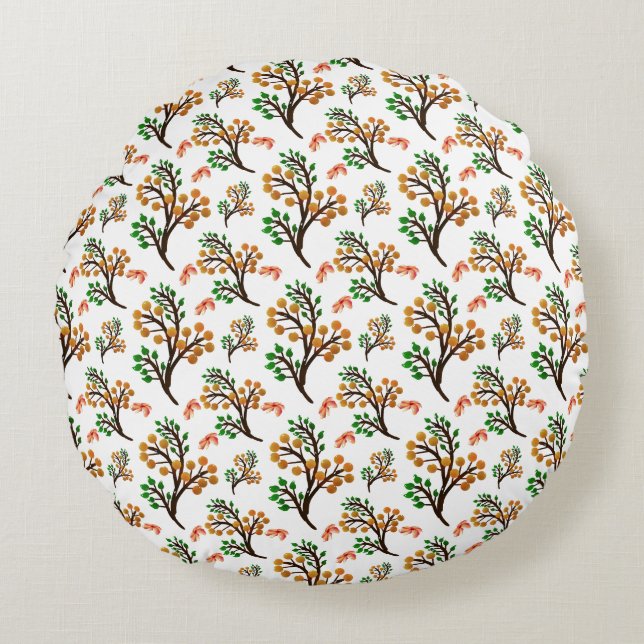 Seamless Botanical Pattern with Flowers | Cute Nat Round Pillow (Front)