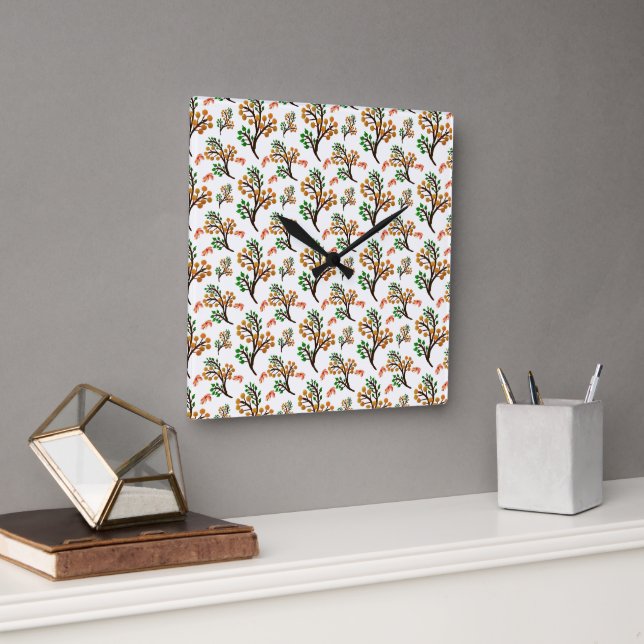 Seamless Botanical Pattern with Flowers | Cute Nat Square Wall Clock (Office)