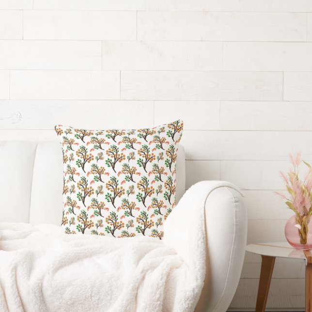 Seamless Botanical Pattern with Flowers | Cute Nat Throw Pillow (Couch)