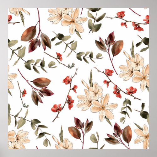 Seamless botanical pattern with white backgroundpa poster