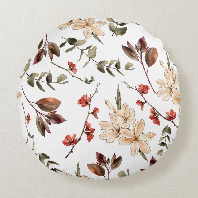 Seamless botanical pattern with white backgroundpa round pillow (Front)