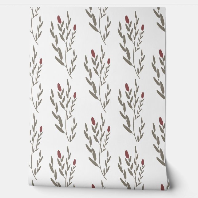 seamless botanical  simple pattern  with plants on wallpaper  (Unrolling)