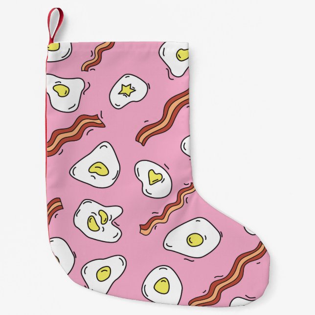 Seamless breakfast pattern with fried eggs and bac small christmas stocking (Front)