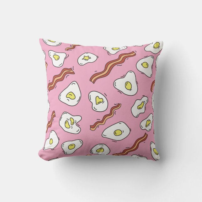 Seamless breakfast pattern with fried eggs and bac throw pillow (Front)