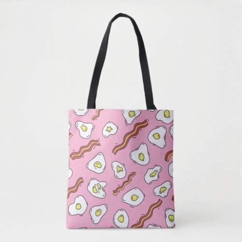 Seamless breakfast pattern with fried eggs and bac tote bag