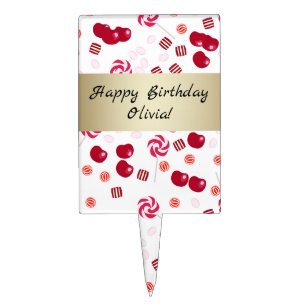 Seamless bright Cherry berry candy lollipops sweet Cake Topper