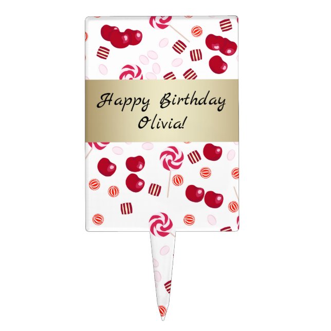 Seamless bright Cherry berry candy lollipops sweet Cake Topper (Front)