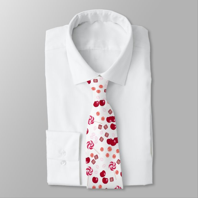 Seamless bright Cherry berry candy lollipops sweet Neck Tie (Tied)