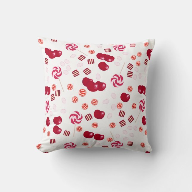 Seamless bright Cherry berry candy lollipops sweet Throw Pillow (Front)