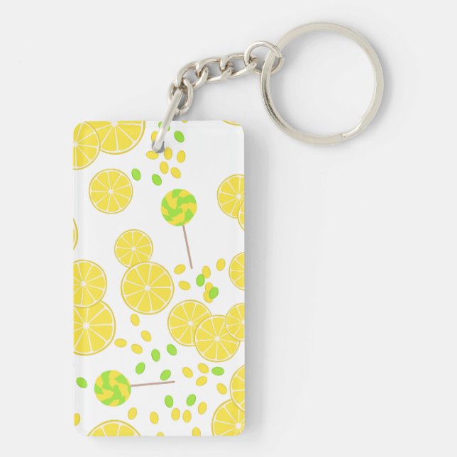 Seamless bright lemon slices candy lollipops sweet keychain (Back)