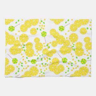 Seamless bright lemon slices candy lollipops sweet kitchen towel