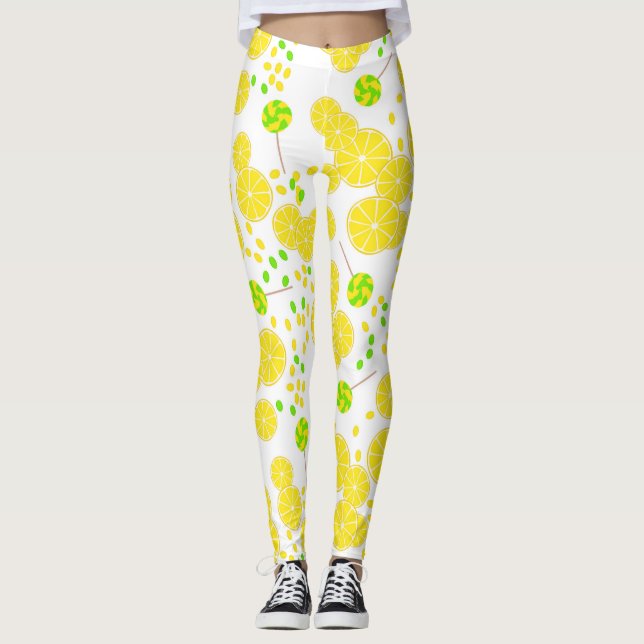 Seamless bright lemon slices candy lollipops sweet leggings (Front)
