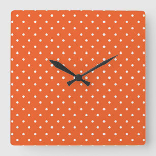 Seamless bright orange background polka dot square wall clock