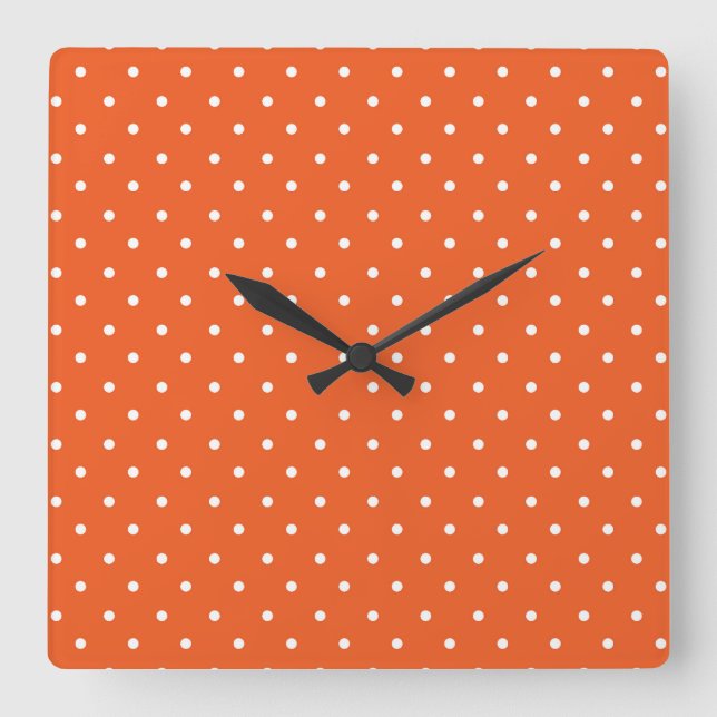 Seamless  bright orange background polka dot square wall clock (Front)