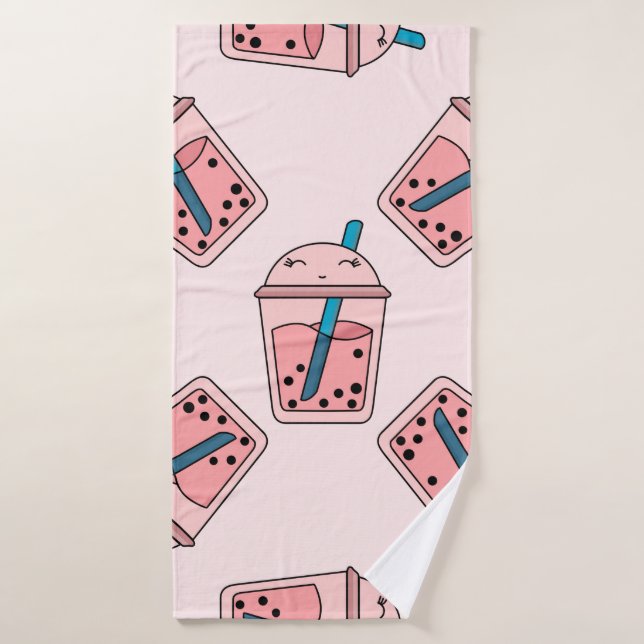 Seamless bright pattern bubble tea fruit summer dr bath towel (Bath Towel)