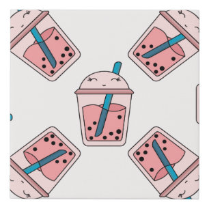 Seamless bright pattern bubble tea fruit summer dr faux canvas print