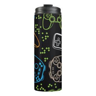 Seamless bright pattern with joysticks. gaming coo thermal tumbler