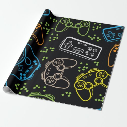 Seamless bright pattern with joysticks gaming coo wrapping paper